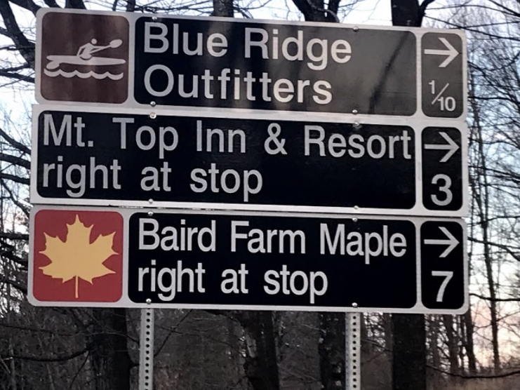 Blue Ridge Outfitters on Vermont State sign.